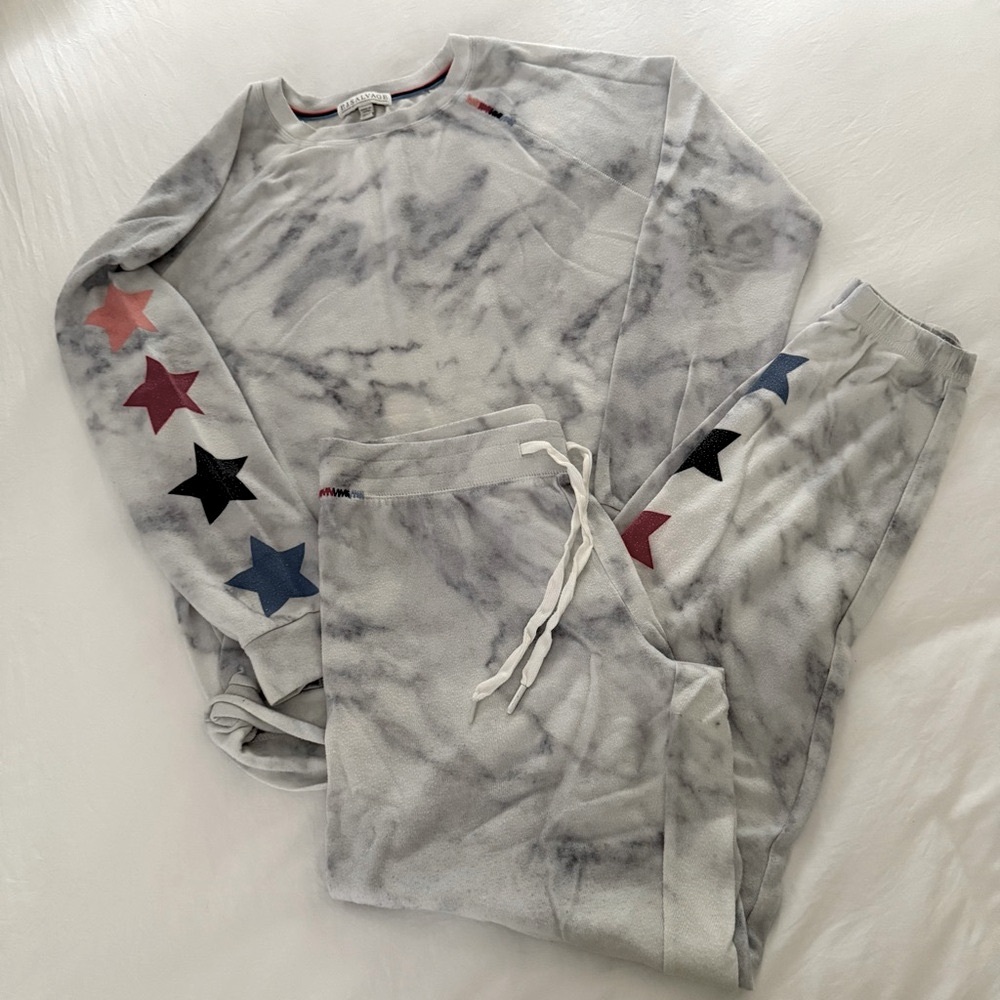 PJ Salvage Gray and Red Starry Pajama Set